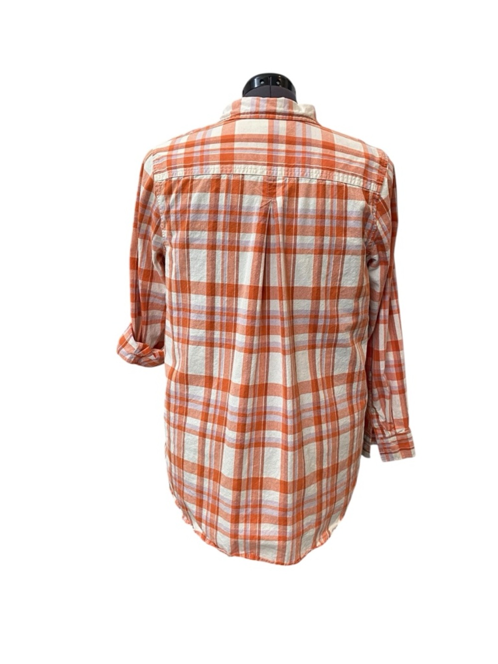 Como Vintage Women plus size 2X Orange Cream White Plaid Pop Over Button  Blouse - Picture 3 of 5